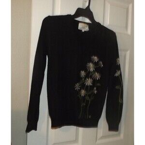 Vintage Cyn Les 1970's Daisy Sweater Shirlee Designs Women’s Sz XL Black
